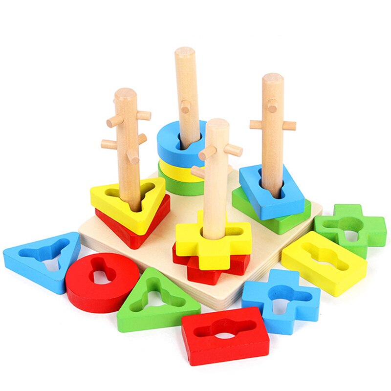 Wooden Geometric Shape Building Block Matching Toys - ToylandEU