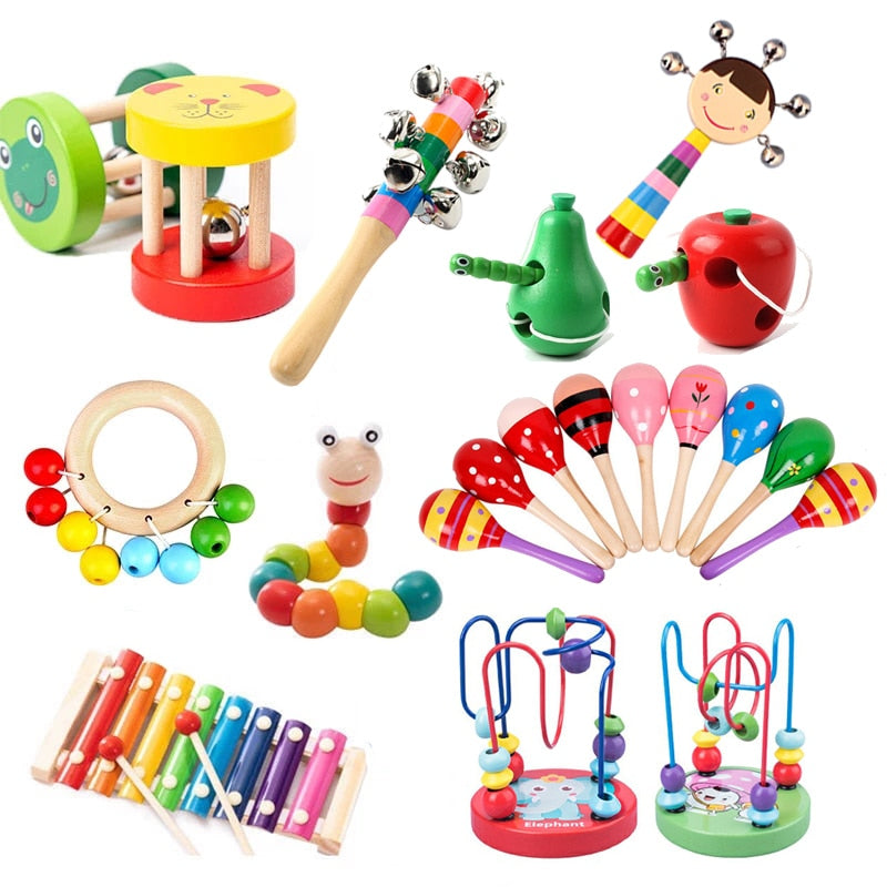 Montessori Wooden Baby Rattle and Musical Toy Set for Babies 0-12 Months - ToylandEU