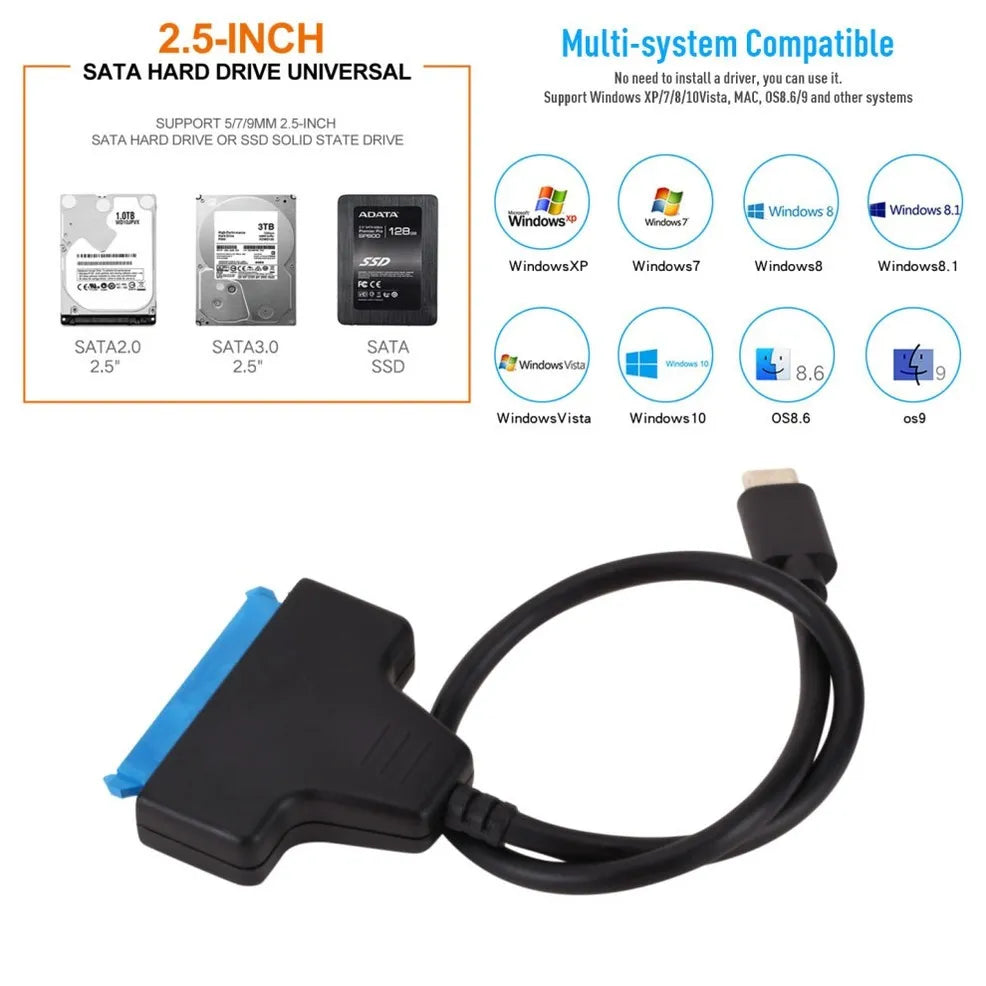 SATA 3 to Type-C Adapter Cable for 2.5-Inch HDD and SSD - USB 3.1 Interface - ToylandEU