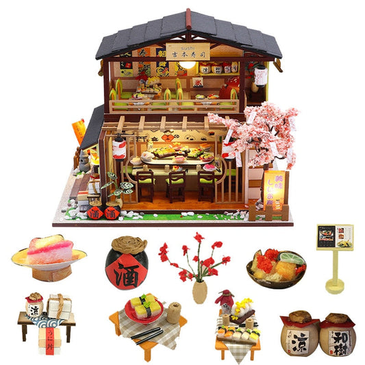 Japanese Style DIY Wooden Miniature Dollhouse Kit with Furniture and LED Light - ToylandEU
