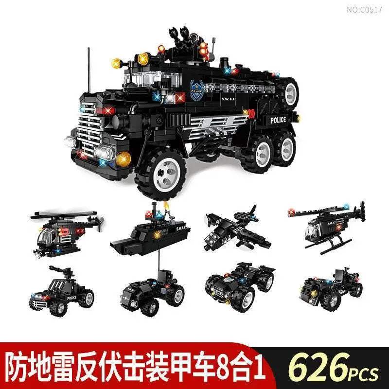 Premium Lego Compatible Building Blocks Set Multi Vehicle City Police Station Bus Car Helicopter Army Trucks For Kids - ToylandEU