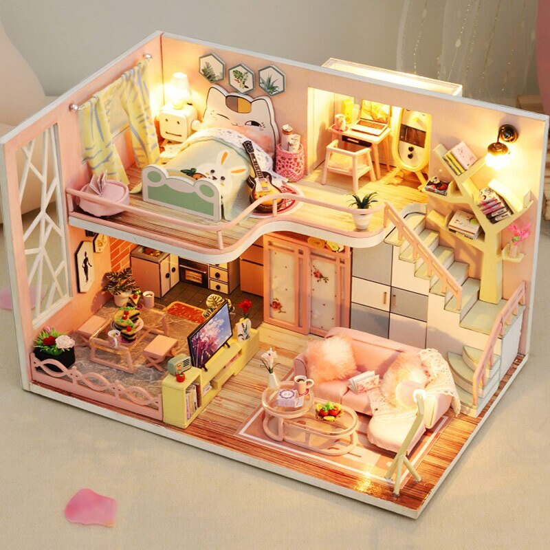 Kids Wooden Dollhouse with Furniture - DIY Miniature Puzzle Toys for Children Toyland EU Toyland EU