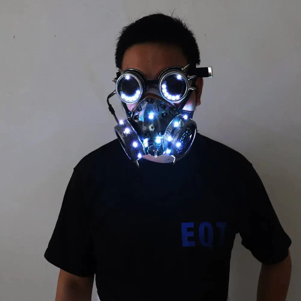 Full color LED lighting Steampunk Glasses Gas Masks Goggles Cosplay Bar Props Gothic Anti-Fog Haze Men and Women Mask - ToylandEU