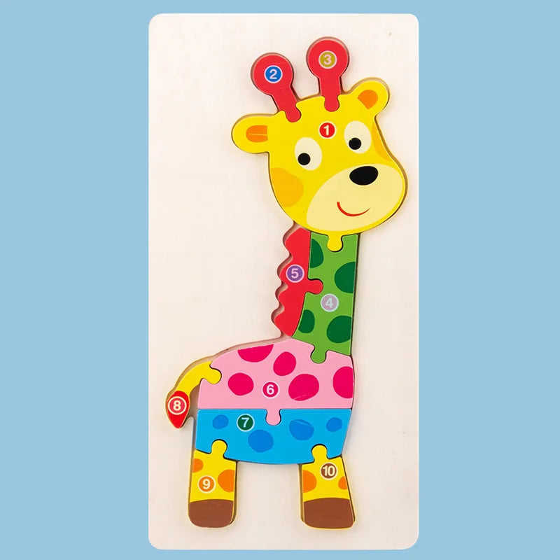 Wooden Puzzle | 3D Cartoon Animal | Montessori Early Education Toy | Big Size