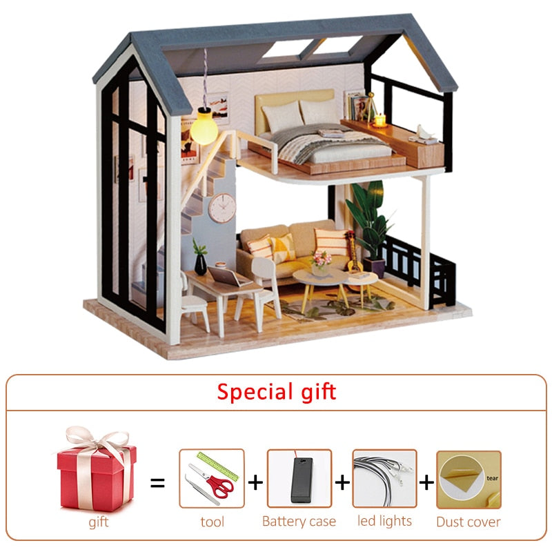 Sea Villa Wooden DIY Miniature Dollhouse Kit with Furniture - Kids Birthday Gift Toyland EU