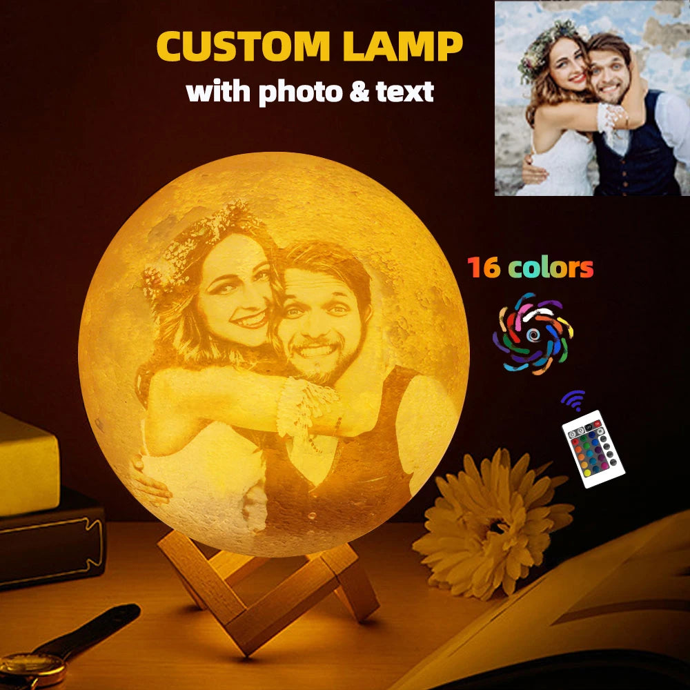 3D Printed Moon Lamp | USB Rechargeable | LED Night Light | Custom Photo