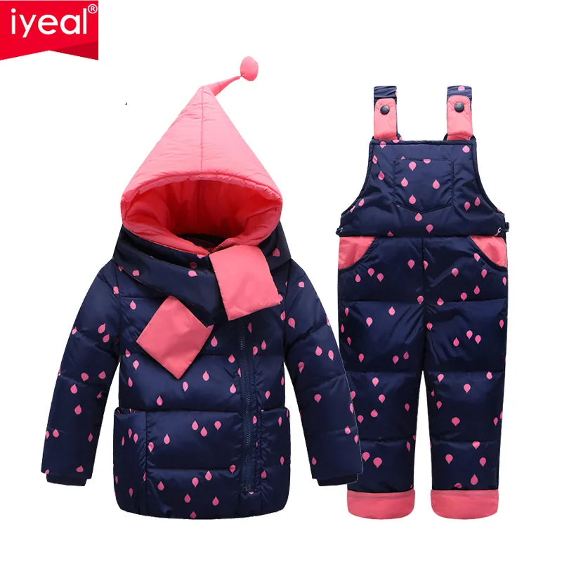 IYEAL Kids Winter Hooded Down Jacket with Matching Jumpsuit and Scarf