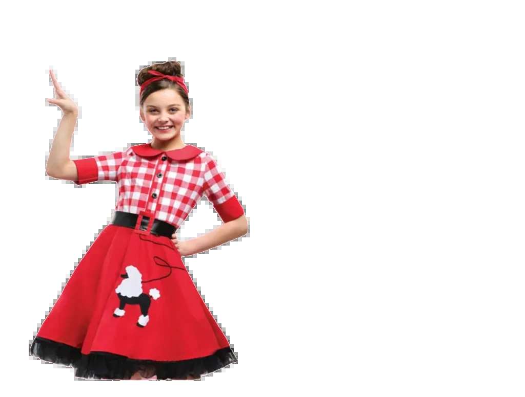 Fifties-Inspired Red Plaid and Blue Dot Dress for Halloween Parent-Child Costume Series