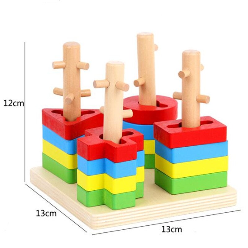 Wooden Geometric Shape Building Block Matching Toys