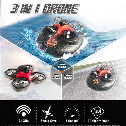 3-in-1 Flying Racing Boat Land Vehicle with 2.4G Remote Control