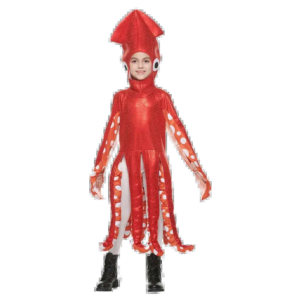 Cute Red Octopus Halloween Costume for Kids - Eraspooky Child Squid Outfit with Hood