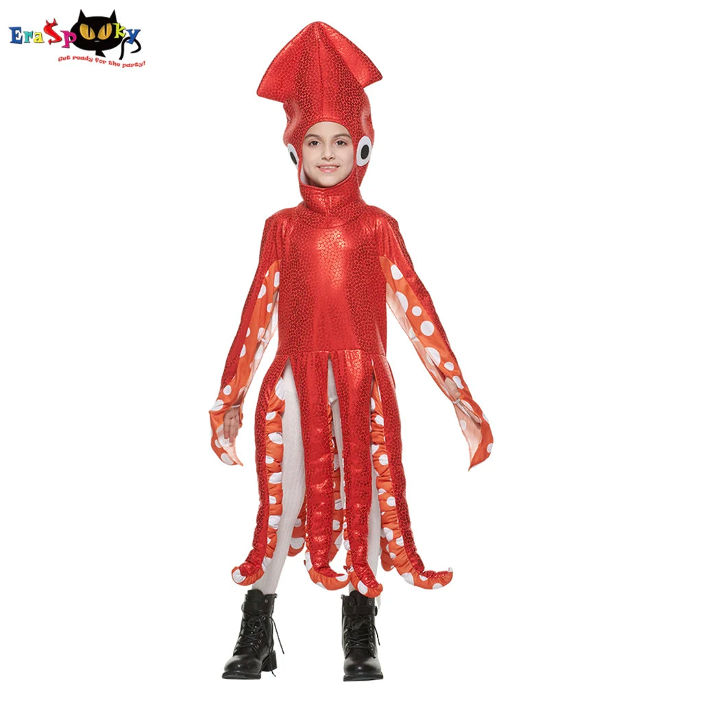 Adorable Red Octopus Costume for Kids - Unisex Halloween Fun by Eraspooky