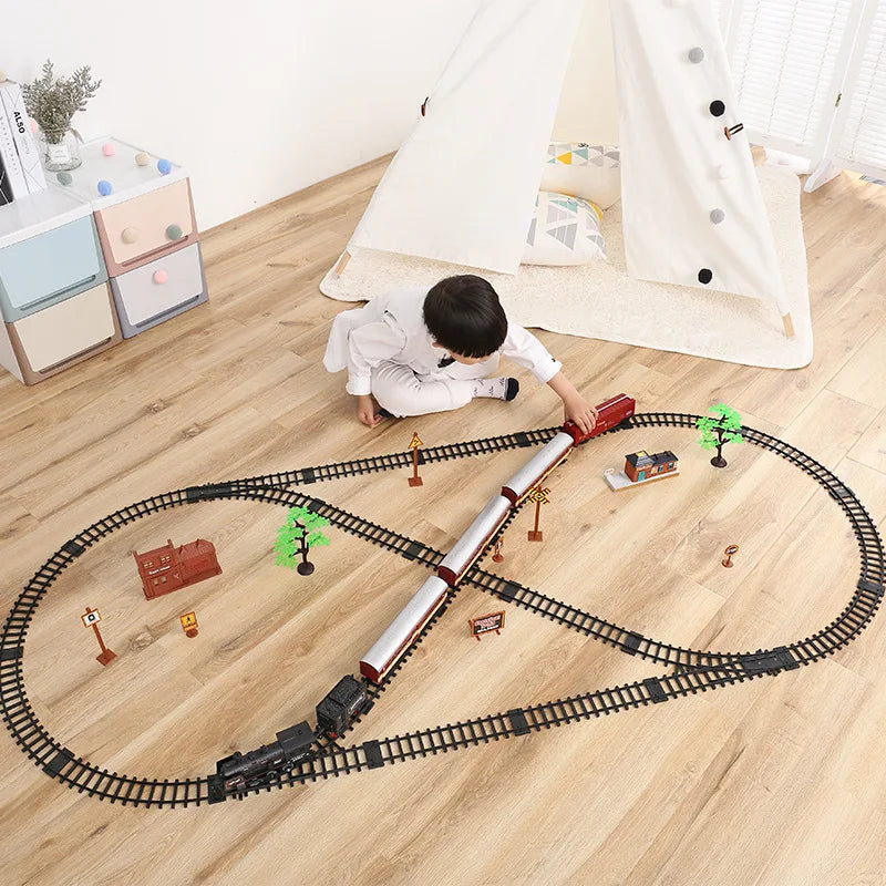 Electric Train Toy Set with DIY Railway Track and Motorized Train
