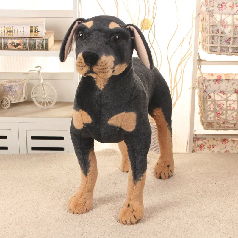 Realistic Standing Black Dog Plush Toy - Various Sizes