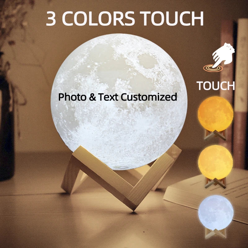 3D Printed Moon Lamp | USB Rechargeable | LED Night Light | Custom Photo