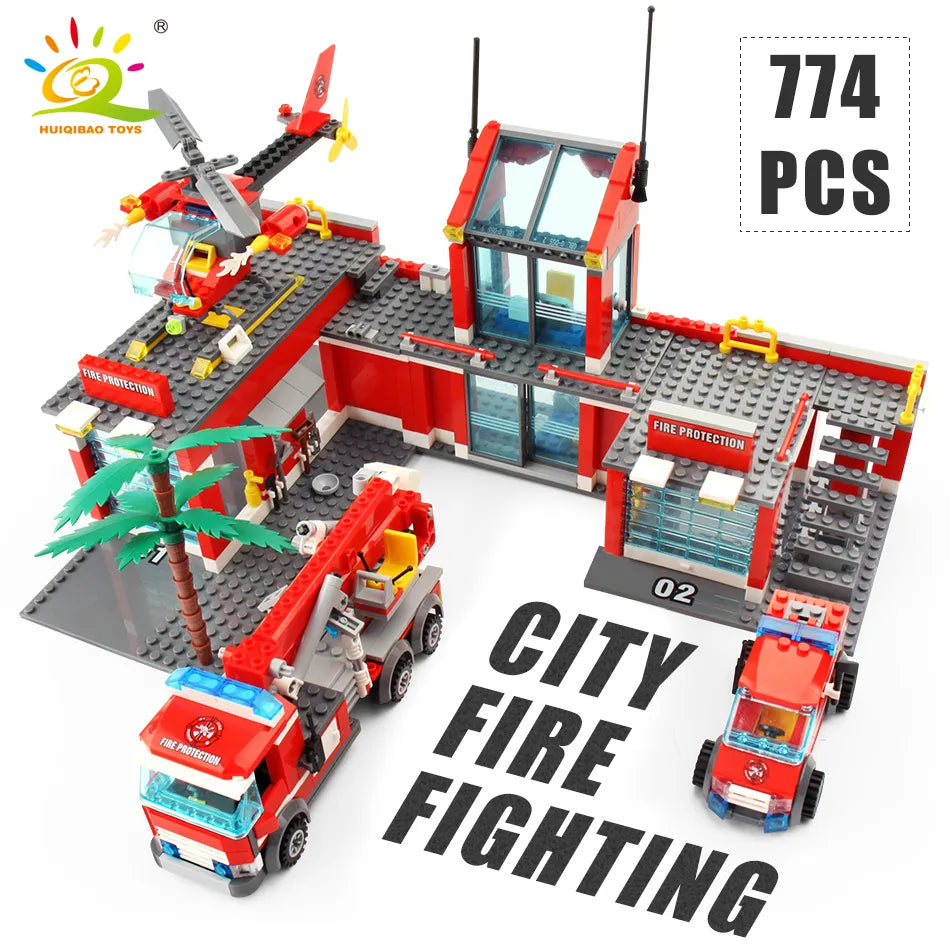 774 Piece Fire Station Building Blocks Set with Truck and Helicopter - ToylandEU