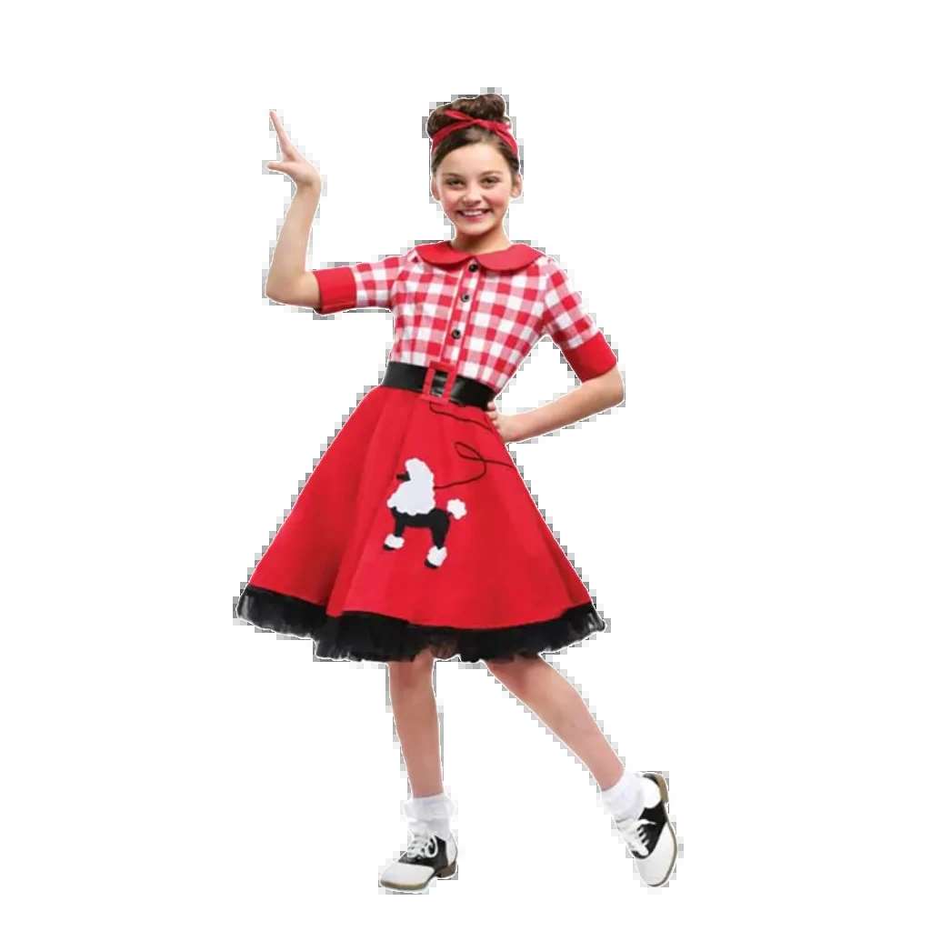 Fifties-Inspired Red Plaid and Blue Dot Dress for Halloween Parent-Child Costume Series