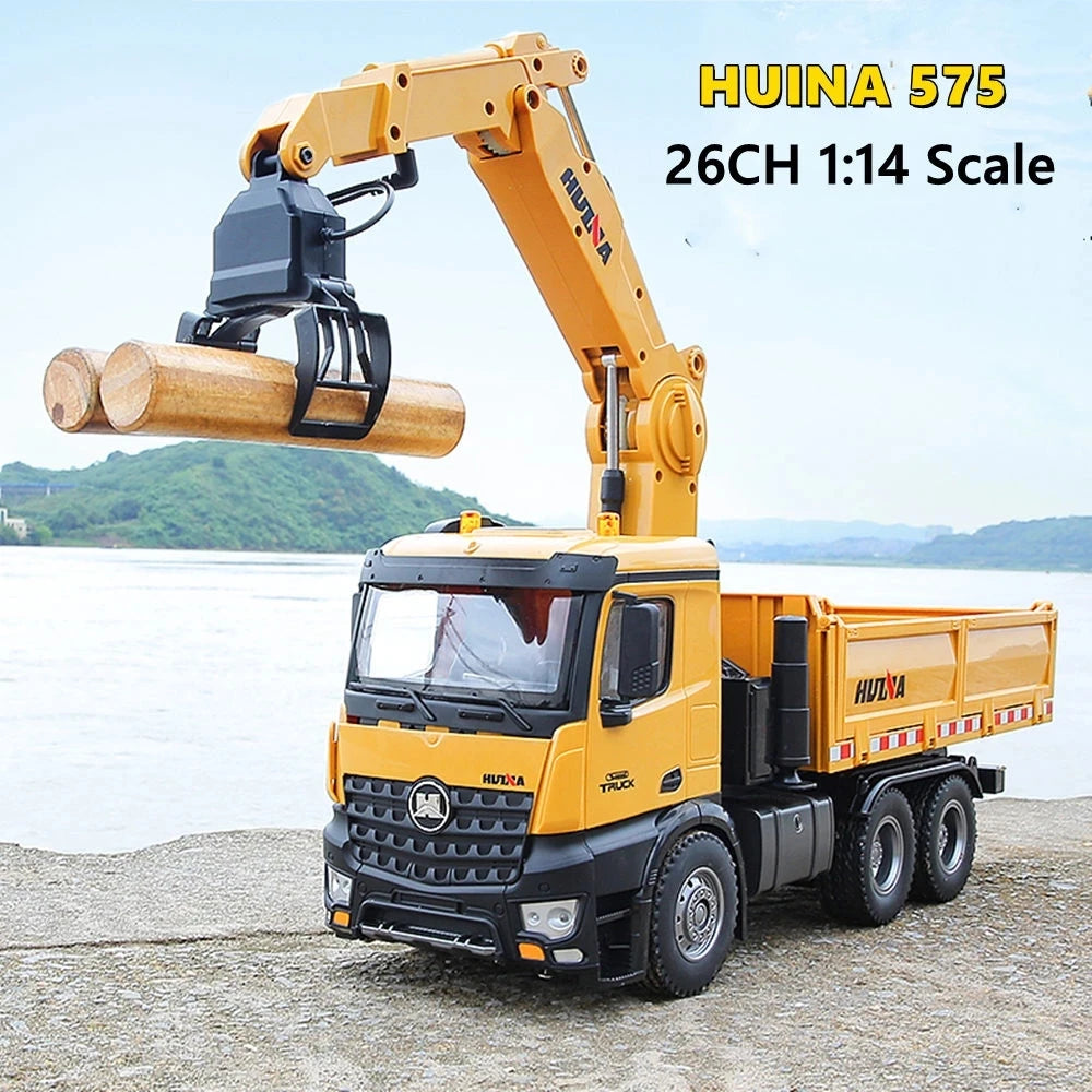 1/14 Scale Remote Control Dump Truck with Crane & Grabber for Kids