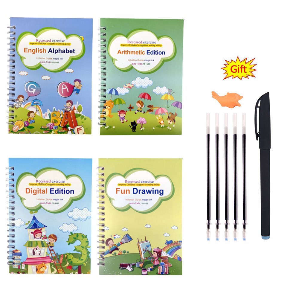 Magic Reusable Writing Practice Kit with 4 Books, Pen, and Stickers for Children Toyland EU Toyland EU
