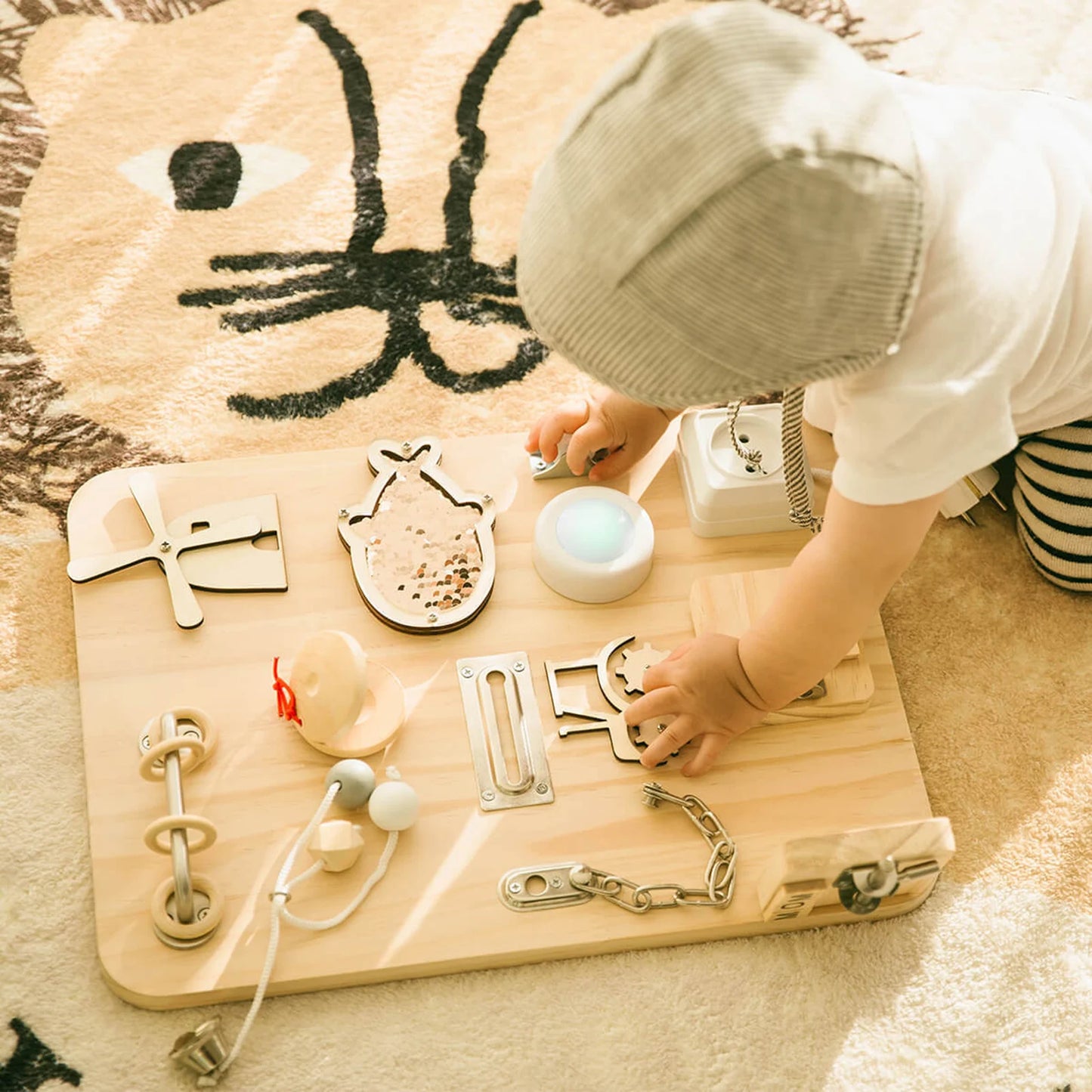 Montessori Wooden Busy Board - Fun Learning Toy for Toddlers 1-3 Years