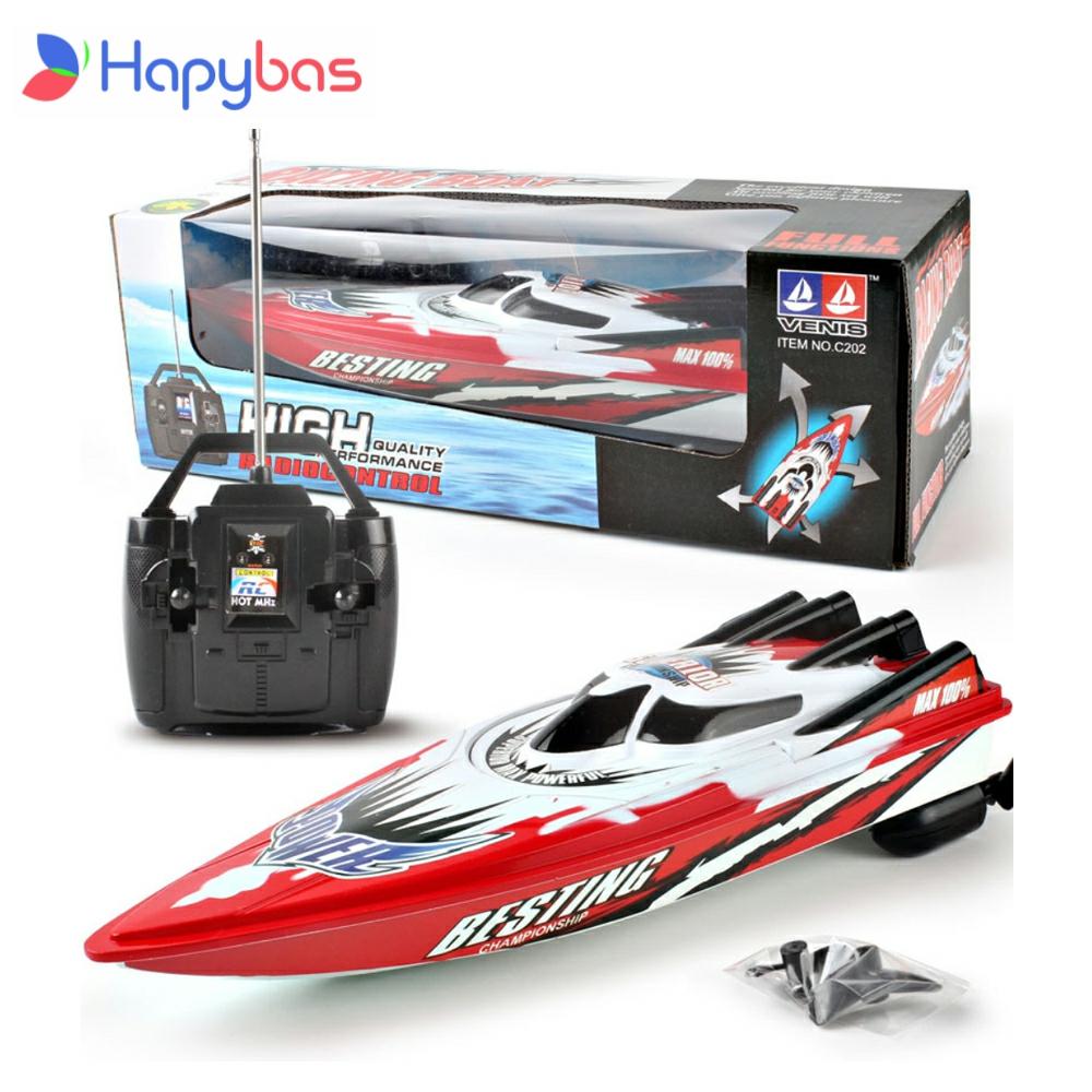Remote Control Electric Speed Boat for Kids - 4 Channel Plastic Toy with Twin Motor