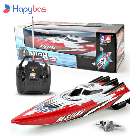 Remote Control Electric Speed Boat for Kids - 4 Channel Plastic Toy with Twin Motor - ToylandEU