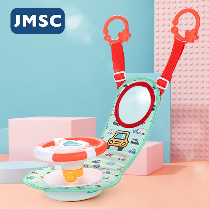 JMSC Baby Kids Electric Simulation Steering Wheel Toy - Interactive Musical Educational Car Seat Back - ToylandEU