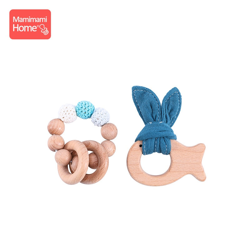 Wooden Teether Crochet Beads Pacifier Chain Clip with Elephant Teething Bracelet Music Rattle Toyland EU