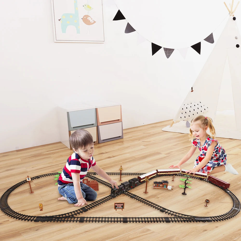 Electric Christmas Train Toy Set Car Railway Tracks Steam Locomotive - ToylandEU