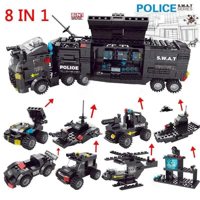 Premium Lego Compatible Building Blocks Set Multi Vehicle City Police Station Bus Car Helicopter Army Trucks For Kids - ToylandEU