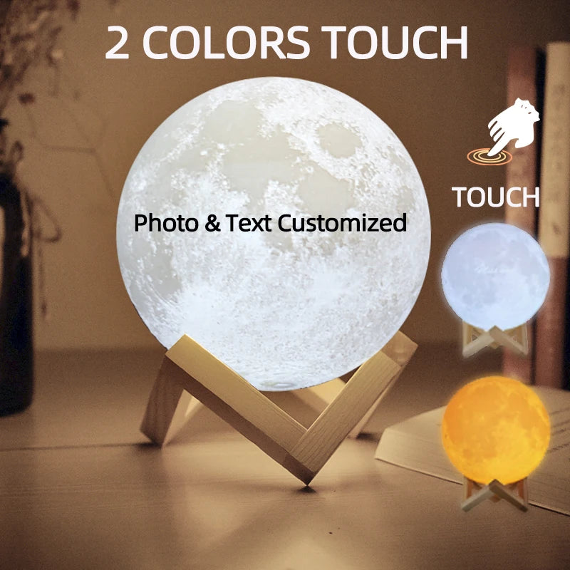 3D Printed Moon Lamp | USB Rechargeable | LED Night Light | Custom Photo