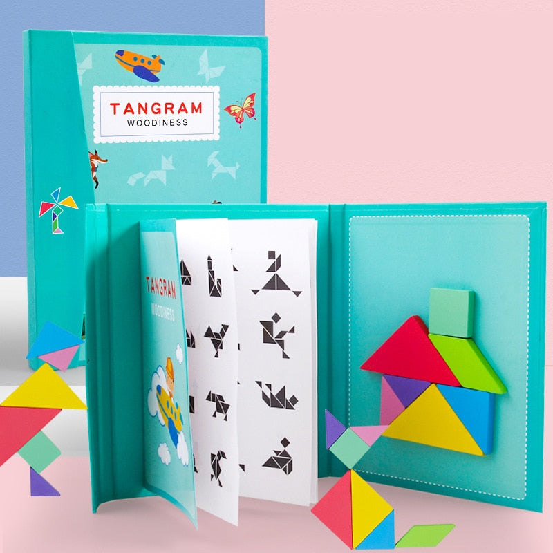 3D Magnetic Tangram Puzzle Board Game for Children's Learning and Brain Teasing