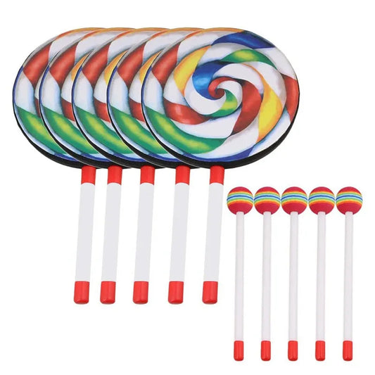 Colorful Set of 5 8-Inch Lollipop Drums with Mallets for Kids - ToylandEU