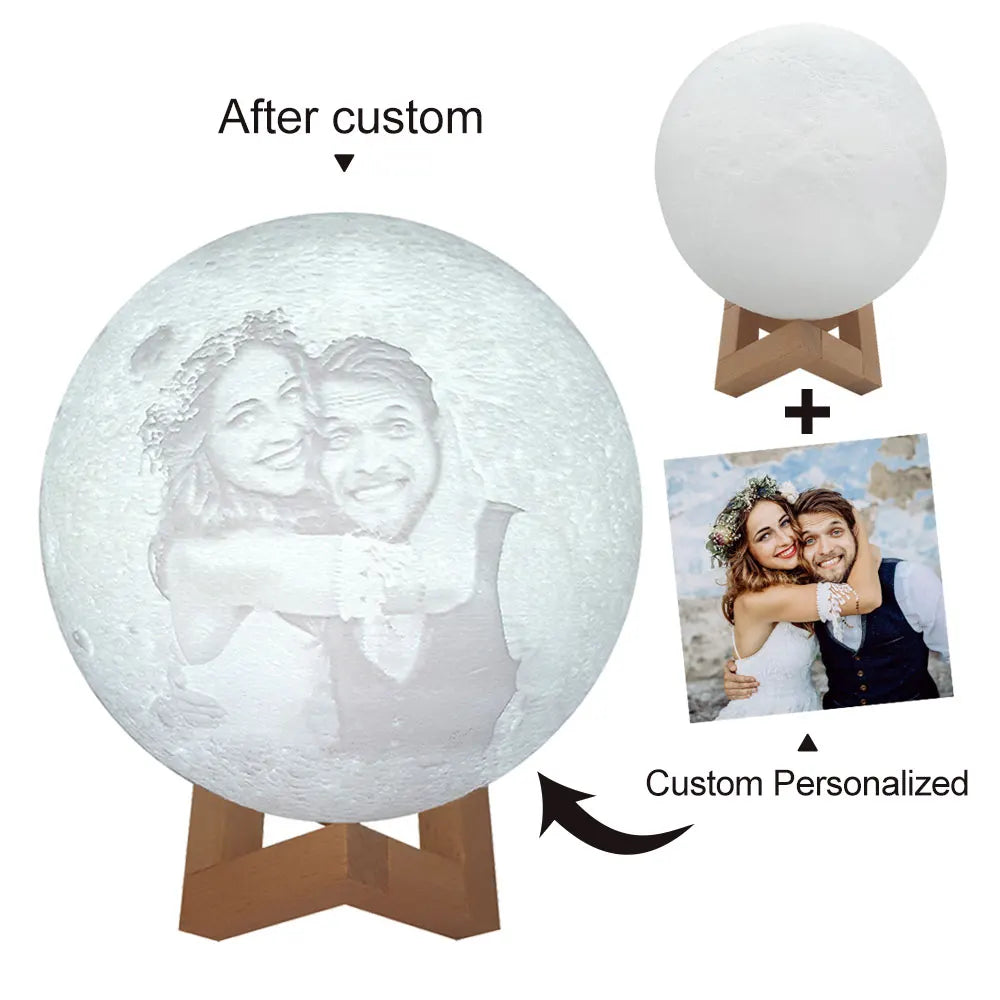 3D Printed Moon Lamp | USB Rechargeable | LED Night Light | Custom Photo