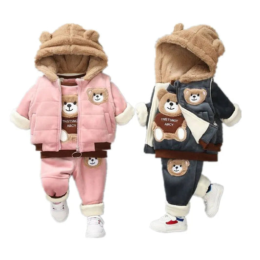 Infant Cotton Hooded Jacket, Warm Coat, and Baby Pants Set for Winter - ToylandEU
