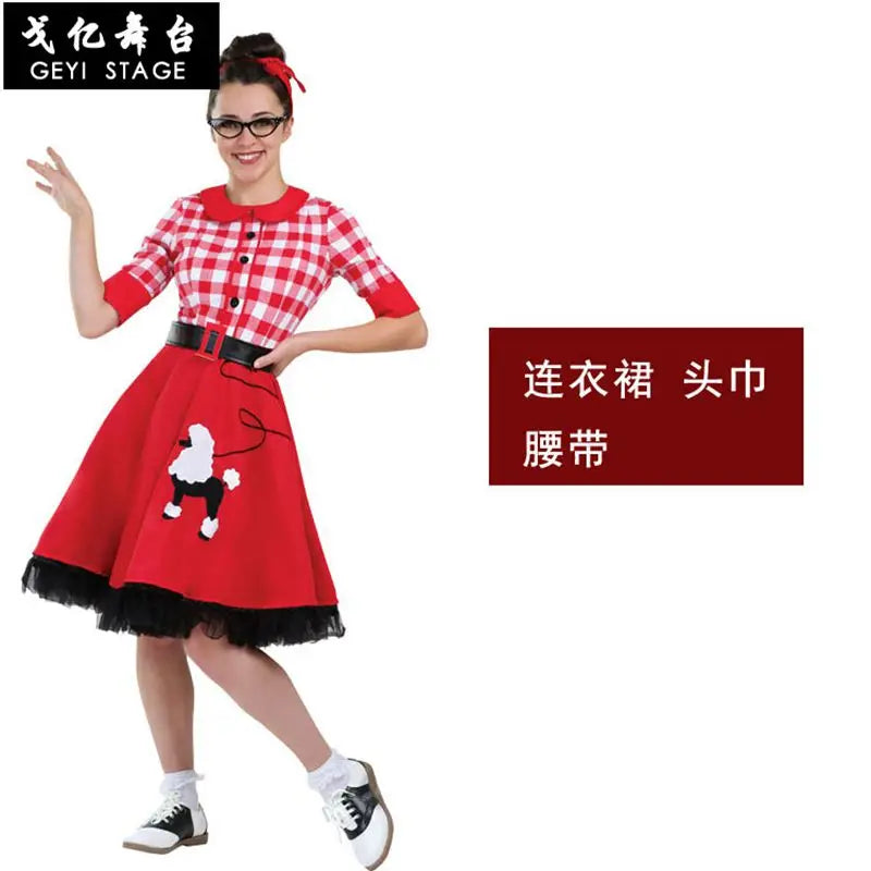 Charming Vintage Parent-Child Halloween Dress in Red Plaid & Blue Dots