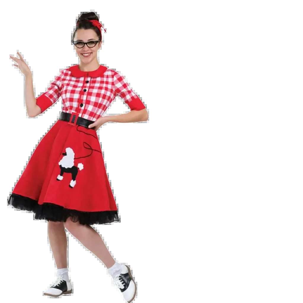 Fifties-Inspired Red Plaid and Blue Dot Dress for Halloween Parent-Child Costume Series