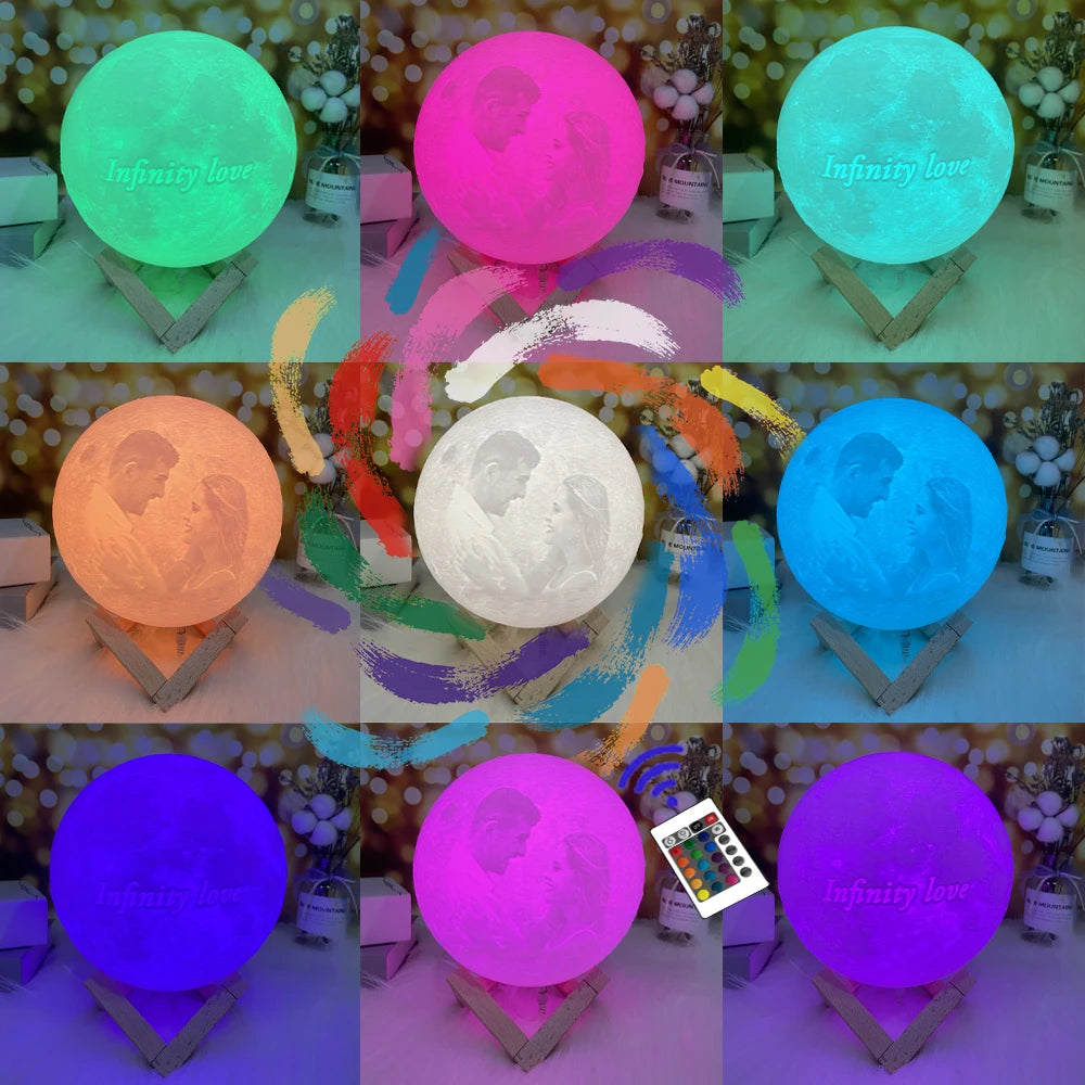 3D Printed Moon Lamp | USB Rechargeable | LED Night Light | Custom Photo