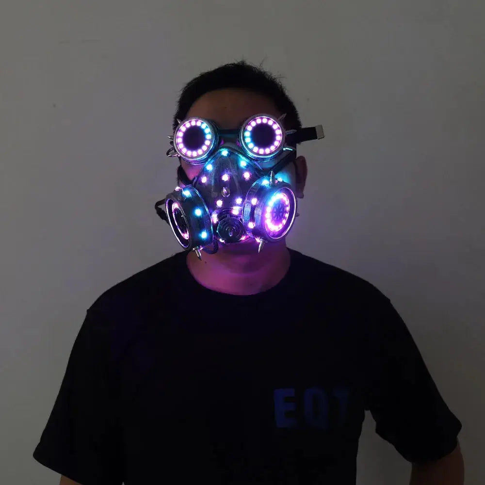 Full color LED lighting Steampunk Glasses Gas Masks Goggles Cosplay Bar Props Gothic Anti-Fog Haze Men and Women Mask - ToylandEU