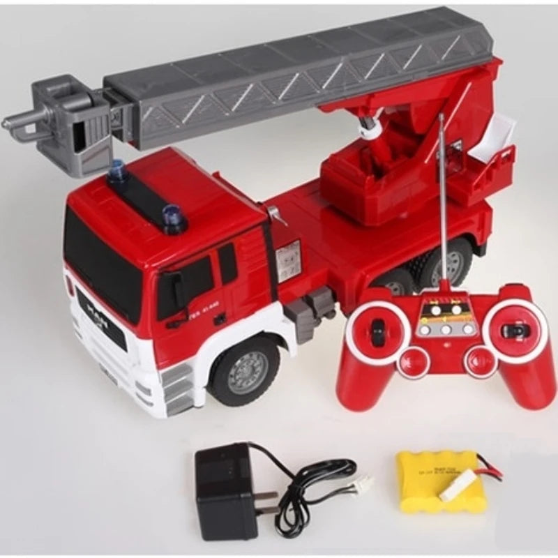 Remote Control Fire Truck Toy with Retractable Ladder and 360 Degree Rotation - ToylandEU