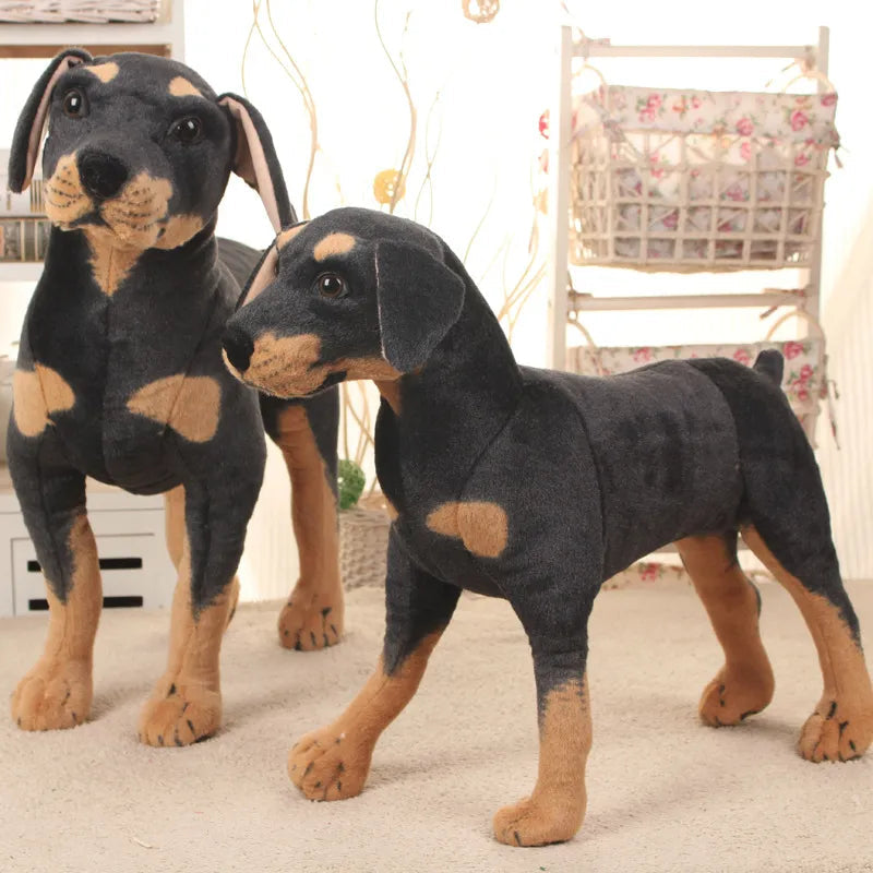 Realistic Standing Black Dog Plush Toy - Various Sizes