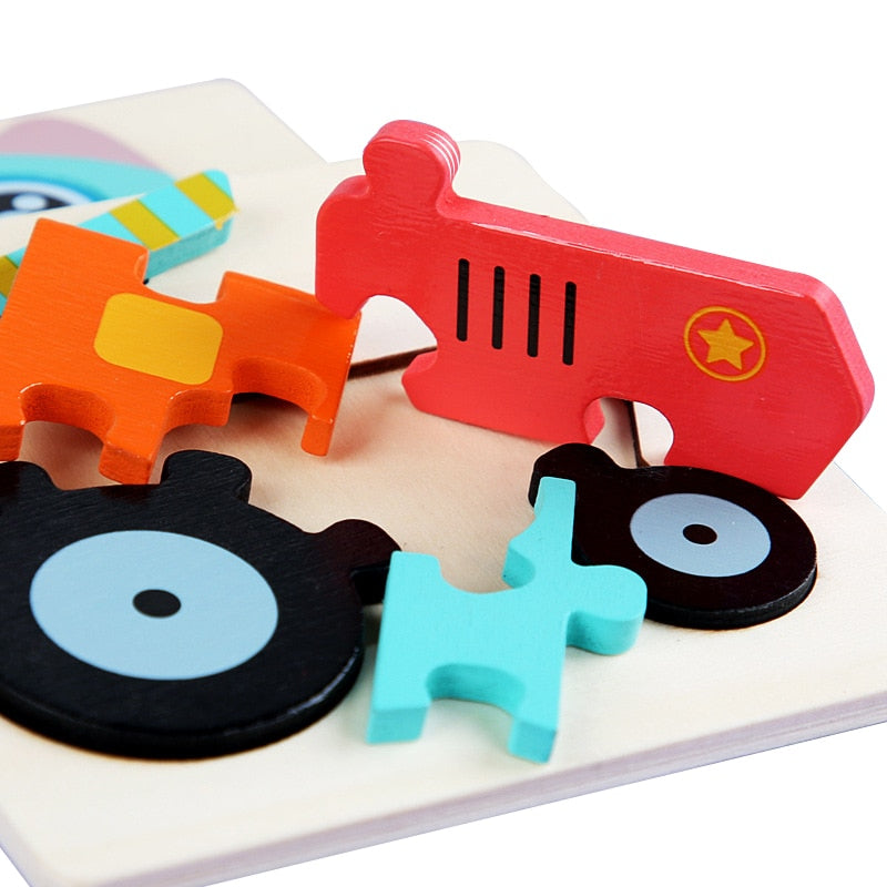 Colorful  3D Wooden Animal Traffic Puzzle for Preschool Kids
