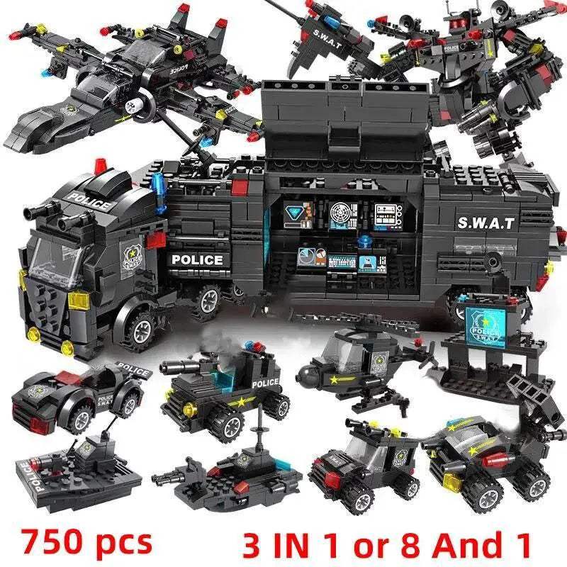 Premium Lego Compatible Building Blocks Set Multi Vehicle City Police Station Bus Car Helicopter Army Trucks For Kids - ToylandEU