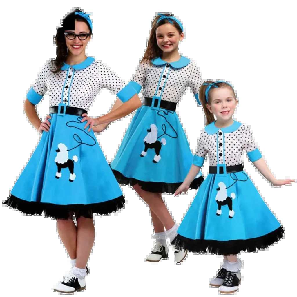 Fifties-Inspired Red Plaid and Blue Dot Dress for Halloween Parent-Child Costume Series