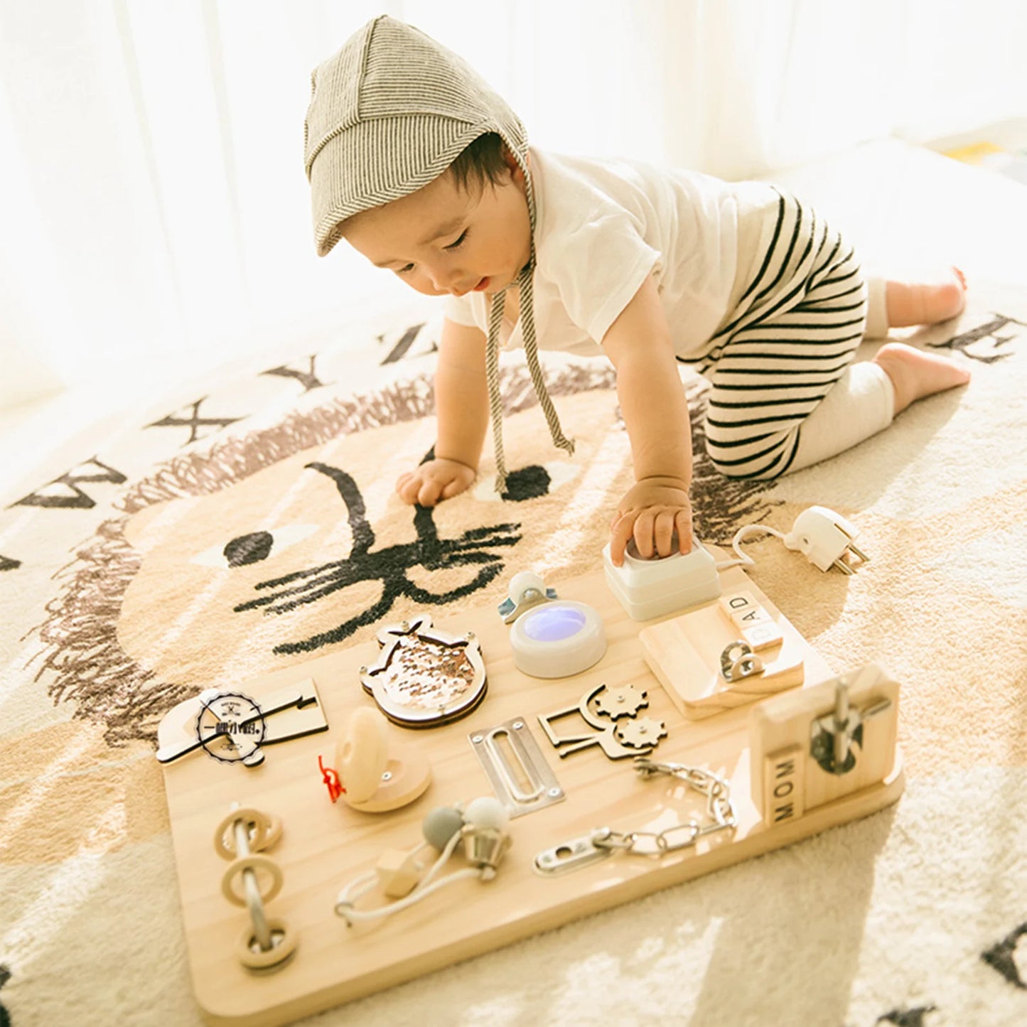 Montessori Wooden Busy Board - Fun Learning Toy for Toddlers 1-3 Years