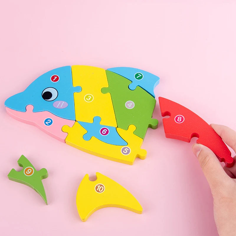 Wooden Puzzle | 3D Cartoon Animal | Montessori Early Education Toy | Big Size