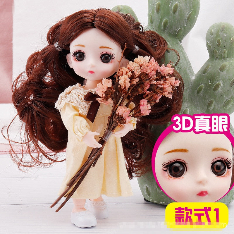 Mini 16 cm BJD Doll with Beautiful 3D Big Eyes and DIY Dress-Up Kit - ToylandEU