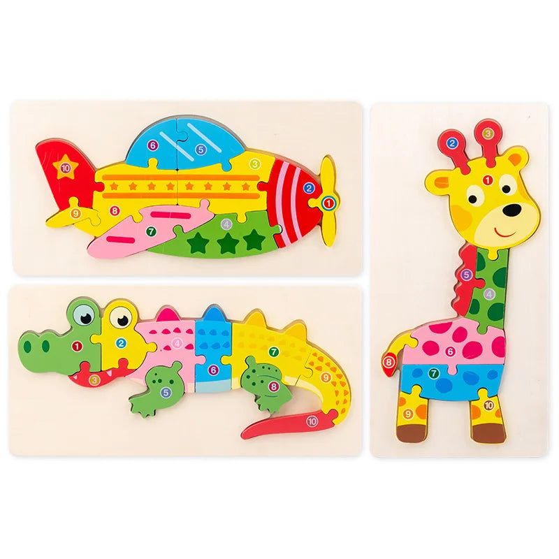 Wooden Puzzle | 3D Cartoon Animal | Montessori Early Education Toy | Big Size