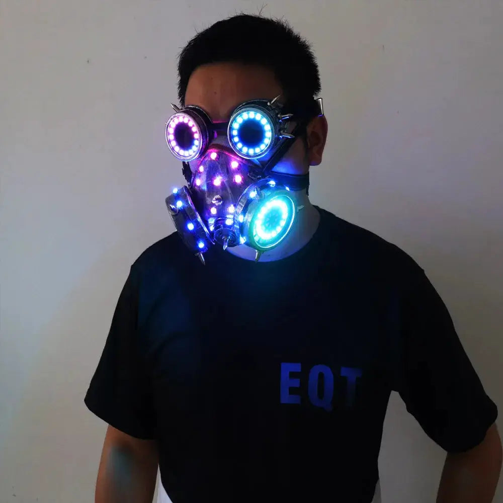 Full color LED lighting Steampunk Glasses Gas Masks Goggles Cosplay Bar Props Gothic Anti-Fog Haze Men and Women Mask - ToylandEU