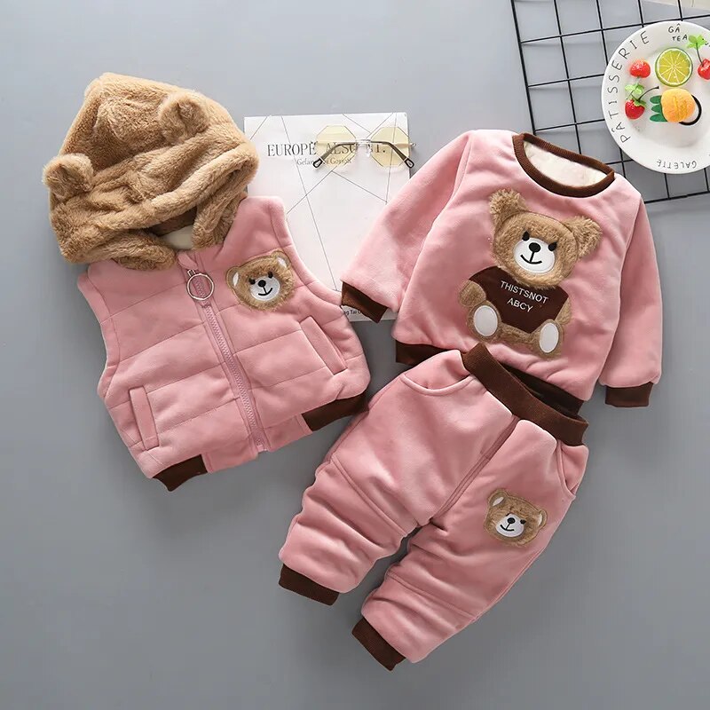 Infant Cotton Hooded Jacket, Warm Coat, and Baby Pants Set for Winter - ToylandEU